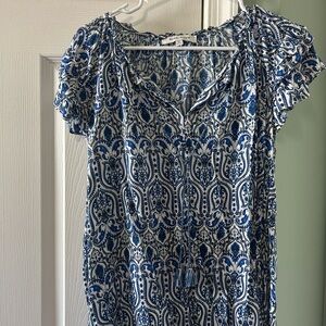 Rose & Olive Blue and White Paisley Blouse